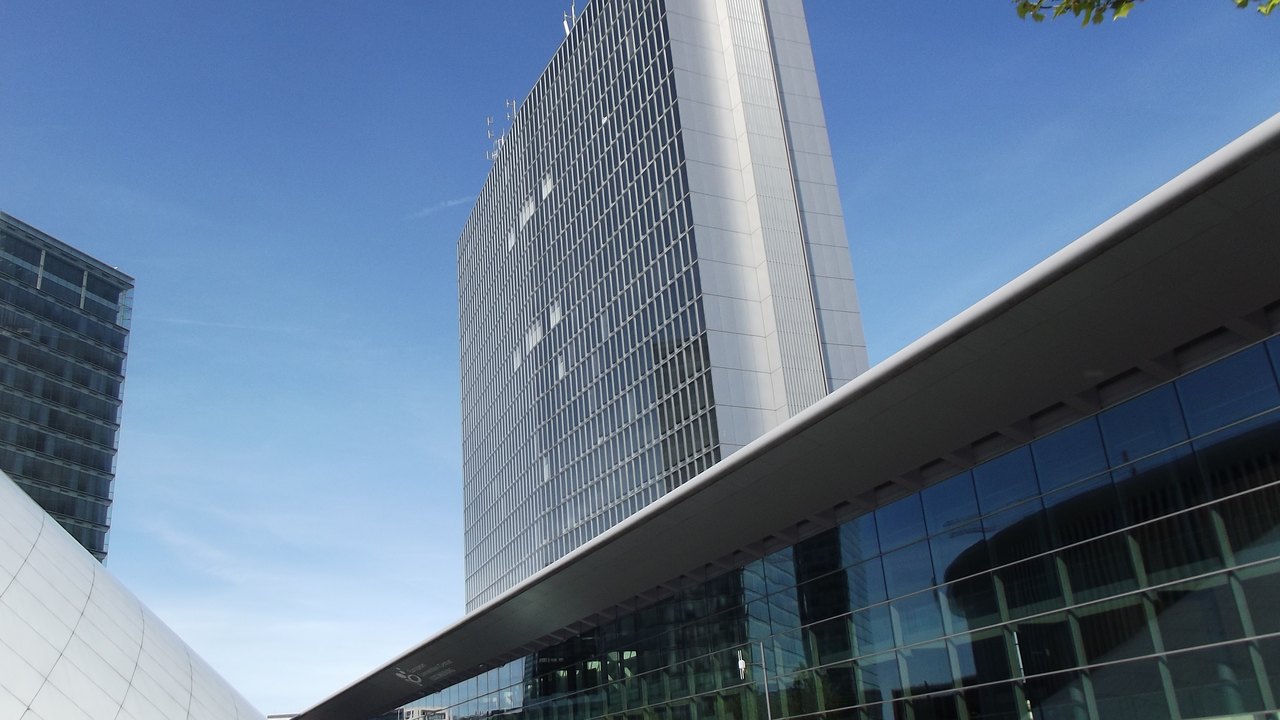 The European Convention Center Luxembourg, seen from Place de l'Europe in the Kirchberg district